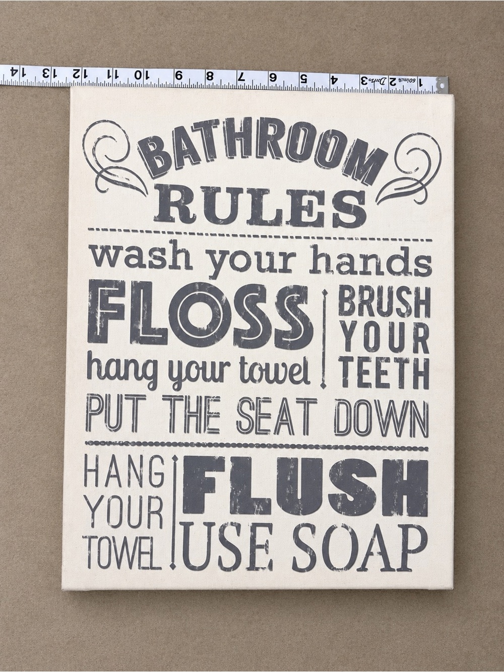 Bathroom Rules Wall Sign - White and Gray